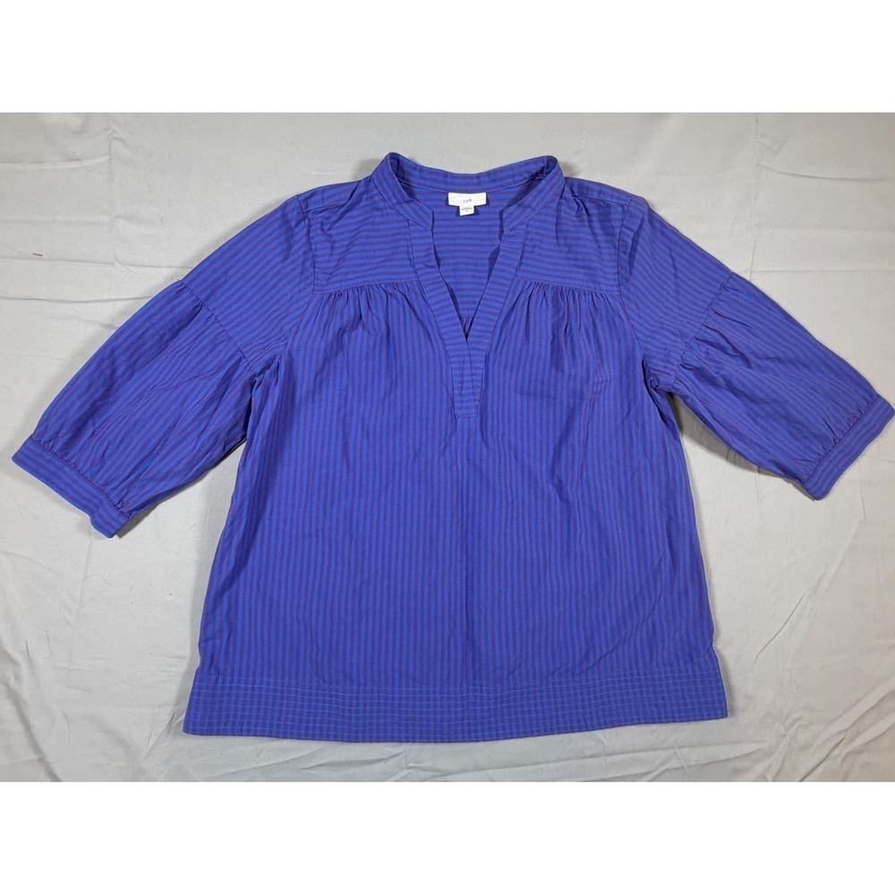 J.Jill Blue Purple Striped Split Neck Puff Sleeve Tunic Top Blouse Small‎